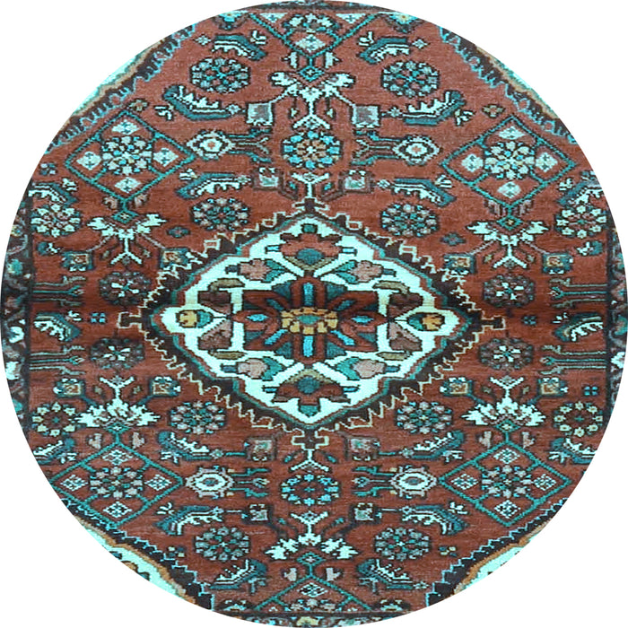 Round Machine Washable Medallion Light Blue Traditional Rug, wshtr4370lblu