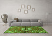 Machine Washable Medallion Green Traditional Area Rugs in a Living Room,, wshtr4370grn