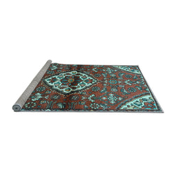 Sideview of Machine Washable Medallion Light Blue Traditional Rug, wshtr4370lblu