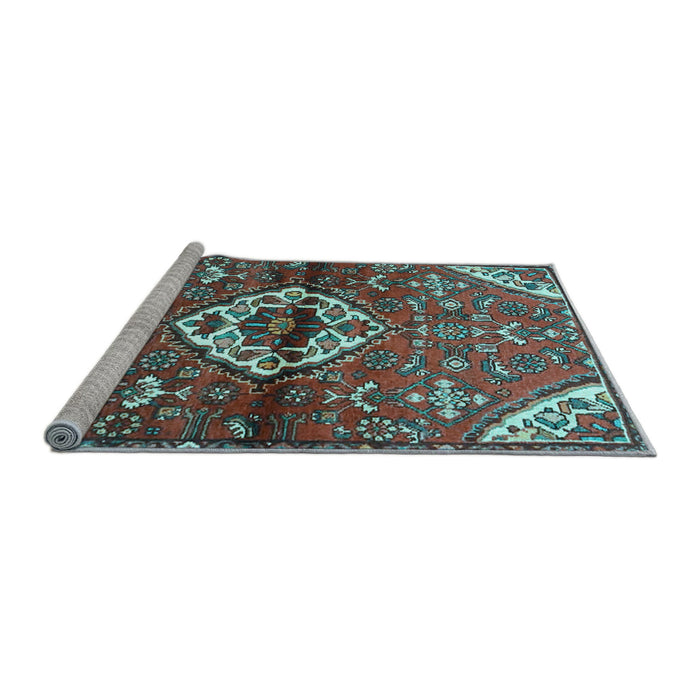 Sideview of Machine Washable Medallion Light Blue Traditional Rug, wshtr4370lblu