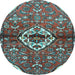 Round Medallion Light Blue Traditional Rug, tr4370lblu