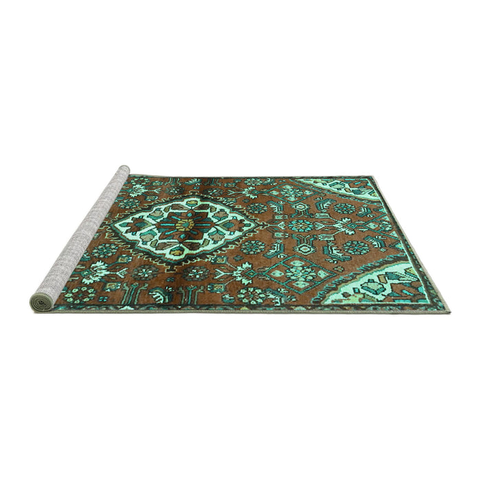 Sideview of Machine Washable Medallion Turquoise Traditional Area Rugs, wshtr4370turq