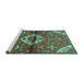 Sideview of Machine Washable Medallion Turquoise Traditional Area Rugs, wshtr4370turq