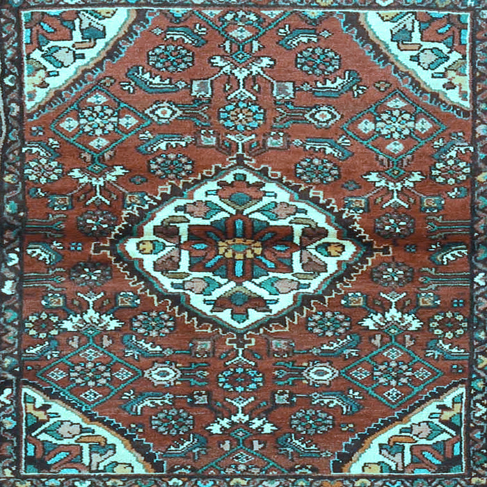 Square Machine Washable Medallion Light Blue Traditional Rug, wshtr4370lblu