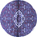 Round Machine Washable Medallion Blue Traditional Rug, wshtr4370blu