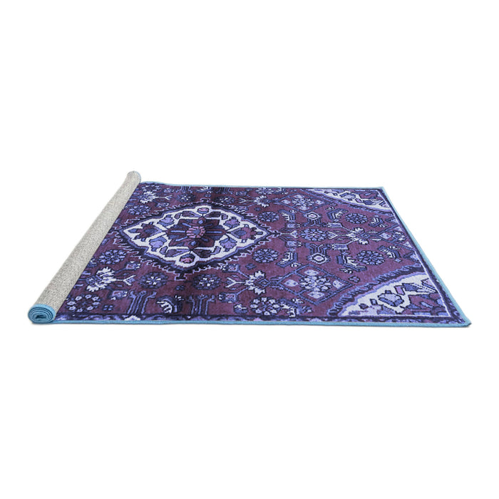 Sideview of Machine Washable Medallion Blue Traditional Rug, wshtr4370blu