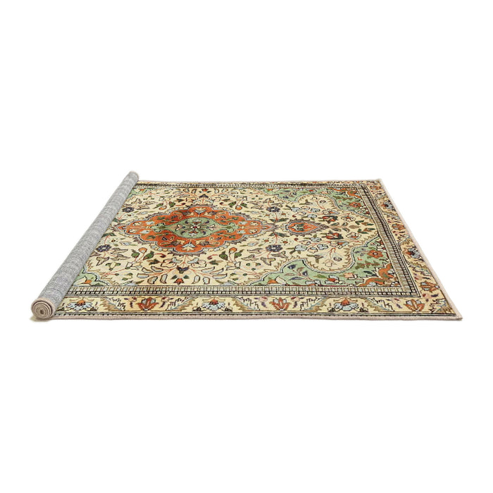 Sideview of Machine Washable Traditional Khaki Gold Rug, wshtr4371