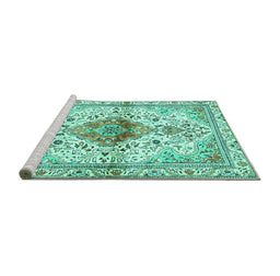 Sideview of Machine Washable Persian Turquoise Traditional Area Rugs, wshtr4371turq