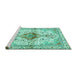 Sideview of Machine Washable Persian Turquoise Traditional Area Rugs, wshtr4371turq