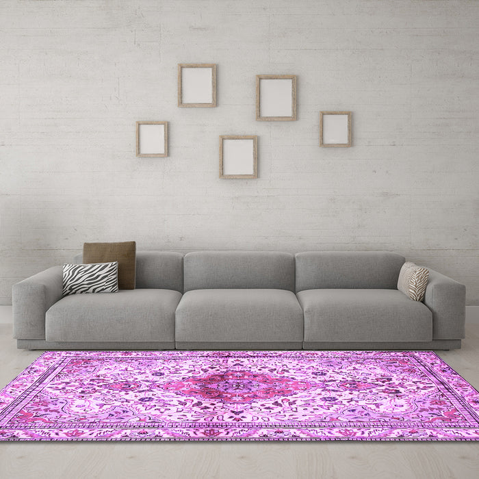 Machine Washable Persian Purple Traditional Area Rugs in a Living Room, wshtr4371pur
