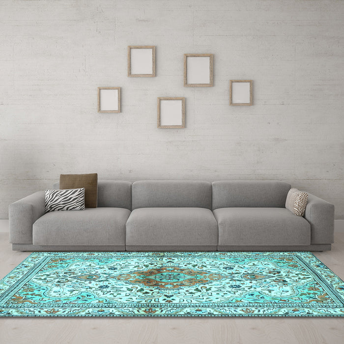 Machine Washable Persian Light Blue Traditional Rug in a Living Room, wshtr4371lblu