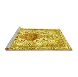 Sideview of Machine Washable Persian Yellow Traditional Rug, wshtr4371yw