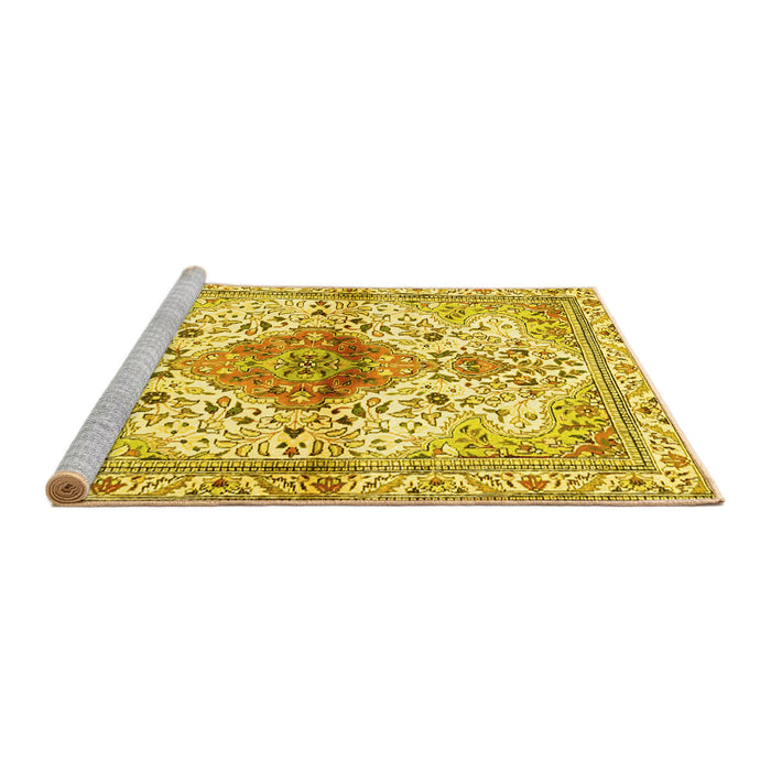 Sideview of Machine Washable Persian Yellow Traditional Rug, wshtr4371yw