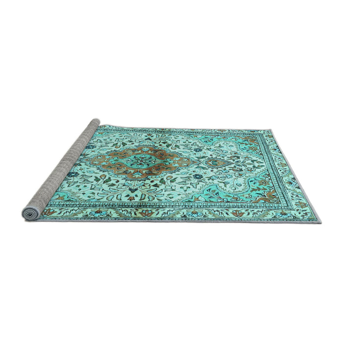 Sideview of Machine Washable Persian Light Blue Traditional Rug, wshtr4371lblu
