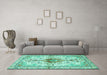 Machine Washable Persian Turquoise Traditional Area Rugs in a Living Room,, wshtr4371turq