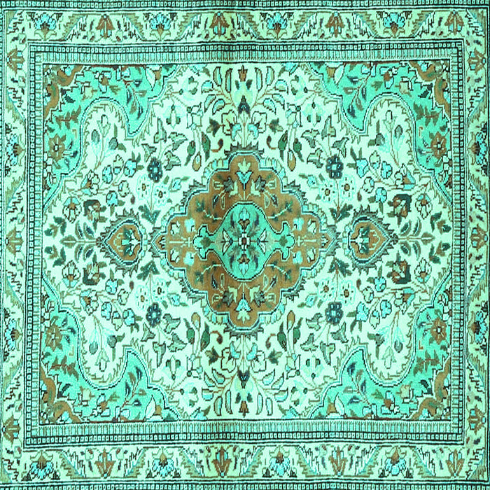 Square Machine Washable Persian Turquoise Traditional Area Rugs, wshtr4371turq