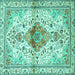 Square Machine Washable Persian Turquoise Traditional Area Rugs, wshtr4371turq