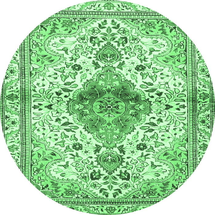 Round Machine Washable Persian Emerald Green Traditional Area Rugs, wshtr4371emgrn