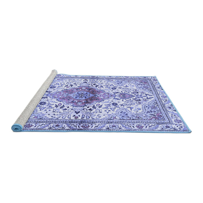 Sideview of Machine Washable Persian Blue Traditional Rug, wshtr4371blu