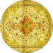 Round Machine Washable Persian Yellow Traditional Rug, wshtr4371yw