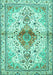 Machine Washable Persian Turquoise Traditional Area Rugs, wshtr4371turq