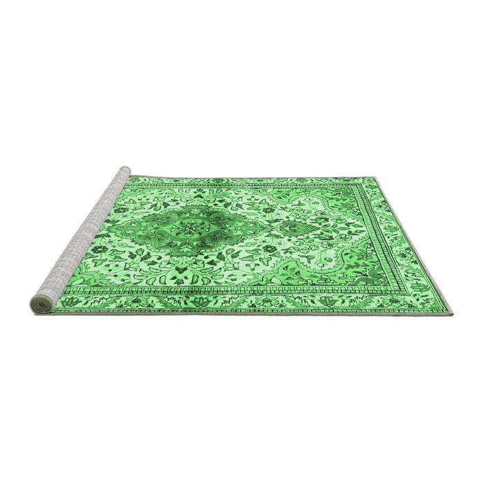 Sideview of Machine Washable Persian Emerald Green Traditional Area Rugs, wshtr4371emgrn