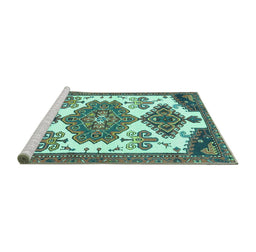 Sideview of Machine Washable Persian Turquoise Traditional Area Rugs, wshtr4372turq