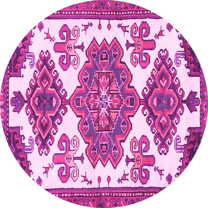 Round Machine Washable Persian Pink Traditional Rug, wshtr4372pnk