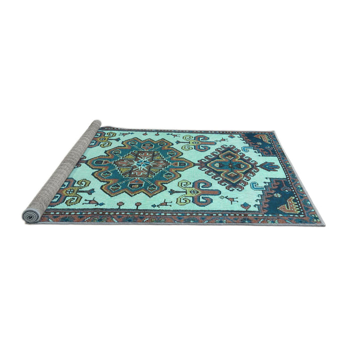 Sideview of Machine Washable Persian Light Blue Traditional Rug, wshtr4372lblu