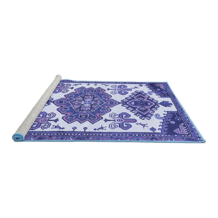 Sideview of Machine Washable Persian Blue Traditional Rug, wshtr4372blu