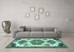 Machine Washable Persian Turquoise Traditional Area Rugs in a Living Room,, wshtr4372turq