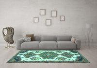 Machine Washable Persian Turquoise Traditional Rug, wshtr4372turq