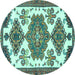 Round Machine Washable Persian Turquoise Traditional Area Rugs, wshtr4372turq