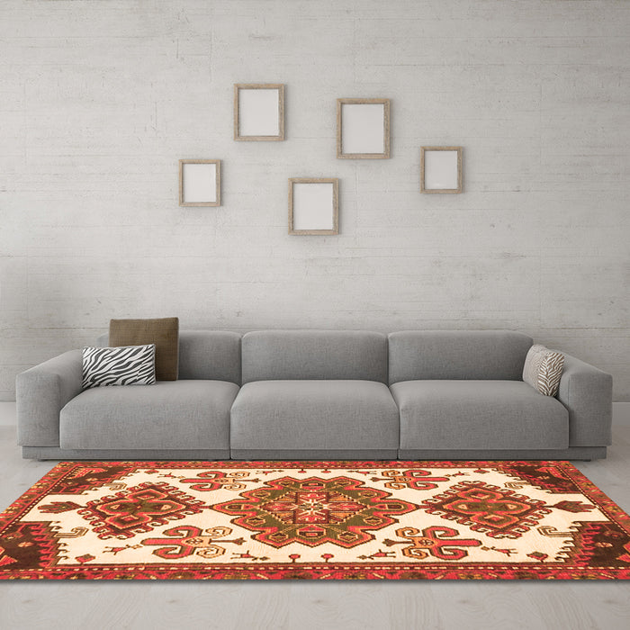 Machine Washable Persian Orange Traditional Area Rugs in a Living Room, wshtr4372org