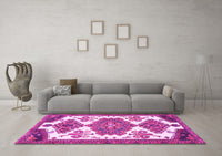 Machine Washable Persian Pink Traditional Rug, wshtr4372pnk