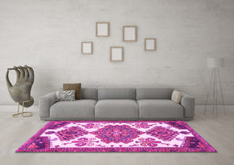 Machine Washable Persian Pink Traditional Rug in a Living Room, wshtr4372pnk