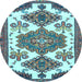 Round Machine Washable Persian Light Blue Traditional Rug, wshtr4372lblu