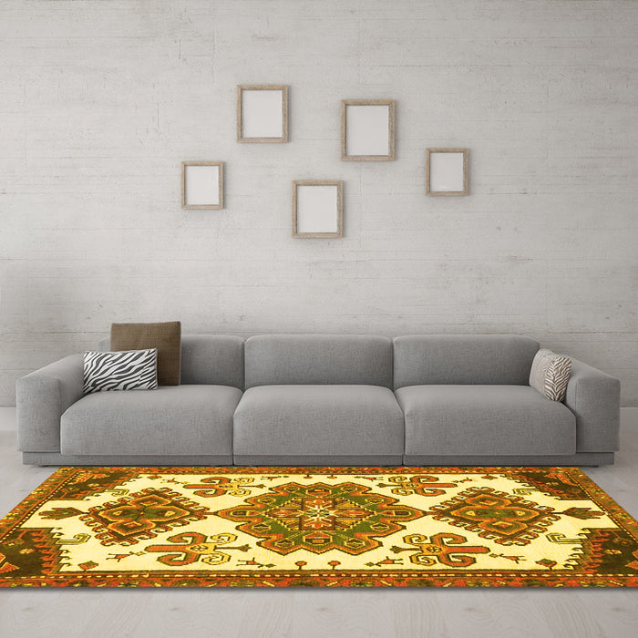 Machine Washable Persian Yellow Traditional Rug in a Living Room, wshtr4372yw