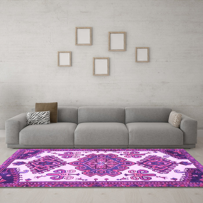 Machine Washable Persian Purple Traditional Area Rugs in a Living Room, wshtr4372pur