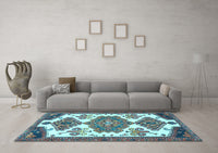 Machine Washable Persian Light Blue Traditional Rug, wshtr4372lblu