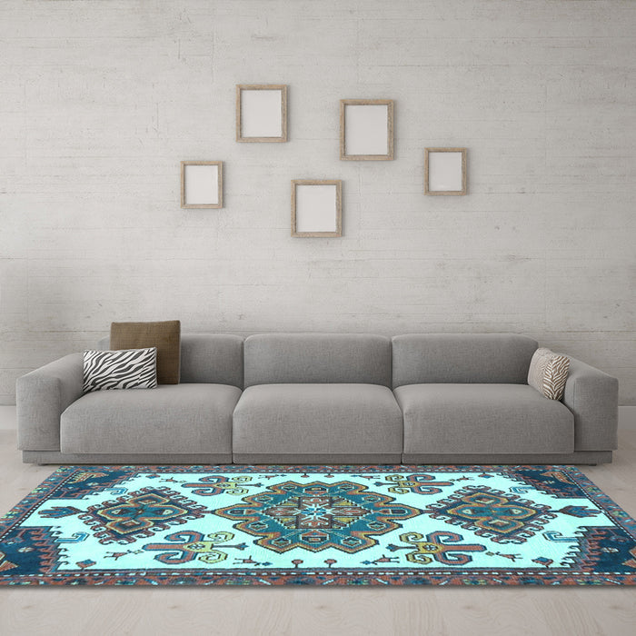 Machine Washable Persian Light Blue Traditional Rug in a Living Room, wshtr4372lblu