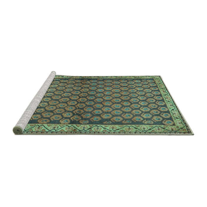 Sideview of Machine Washable Persian Turquoise Traditional Area Rugs, wshtr4373turq