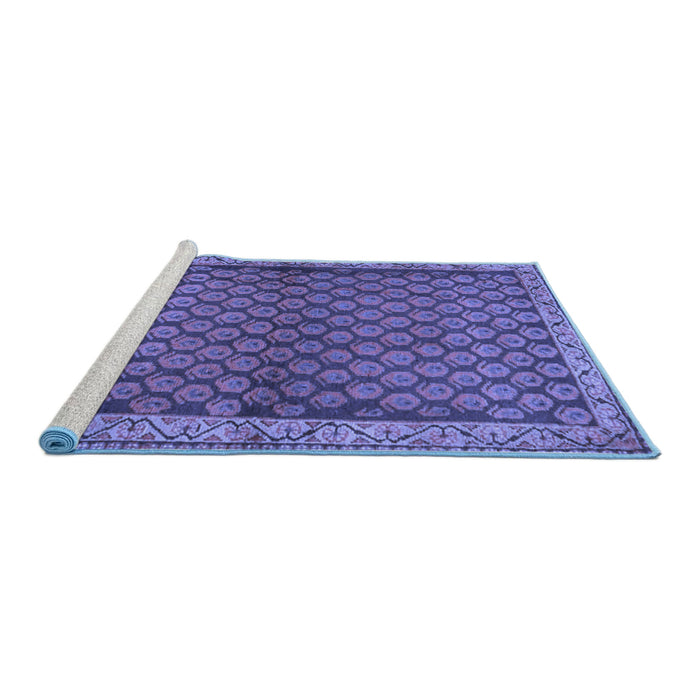Sideview of Machine Washable Persian Blue Traditional Rug, wshtr4373blu