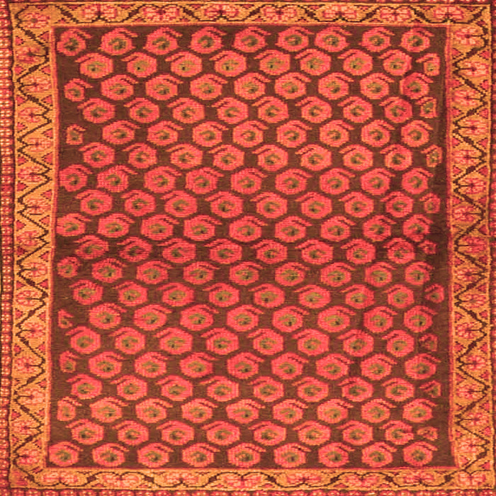 Round Machine Washable Persian Orange Traditional Area Rugs, wshtr4373org
