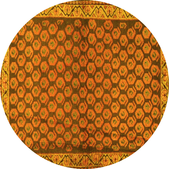 Round Machine Washable Persian Yellow Traditional Rug, wshtr4373yw