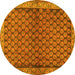 Round Machine Washable Persian Yellow Traditional Rug, wshtr4373yw