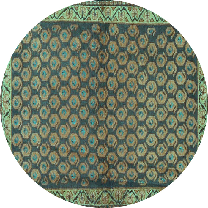 Round Persian Turquoise Traditional Rug, tr4373turq