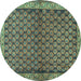 Round Persian Turquoise Traditional Rug, tr4373turq