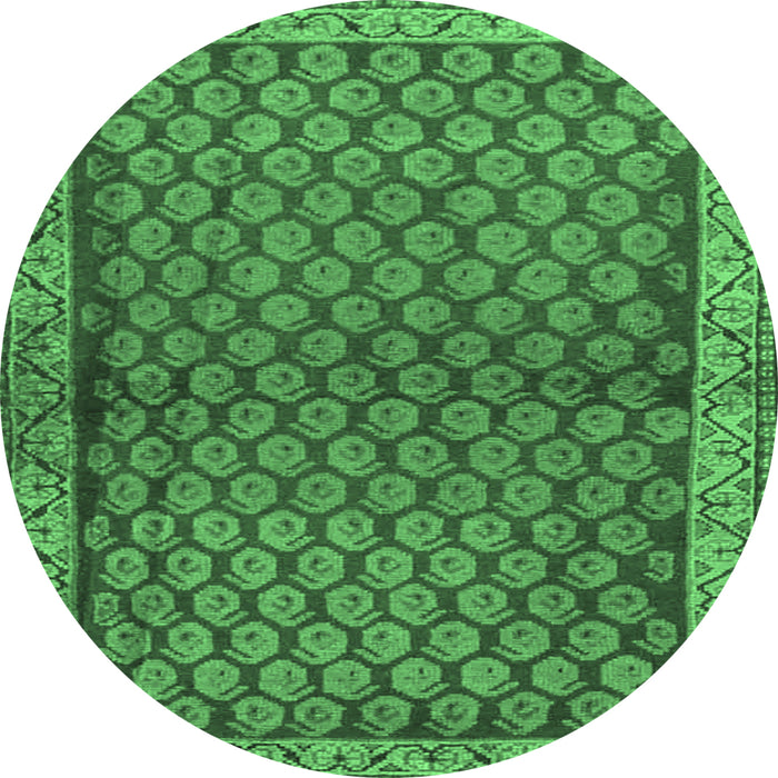 Round Machine Washable Persian Emerald Green Traditional Area Rugs, wshtr4373emgrn
