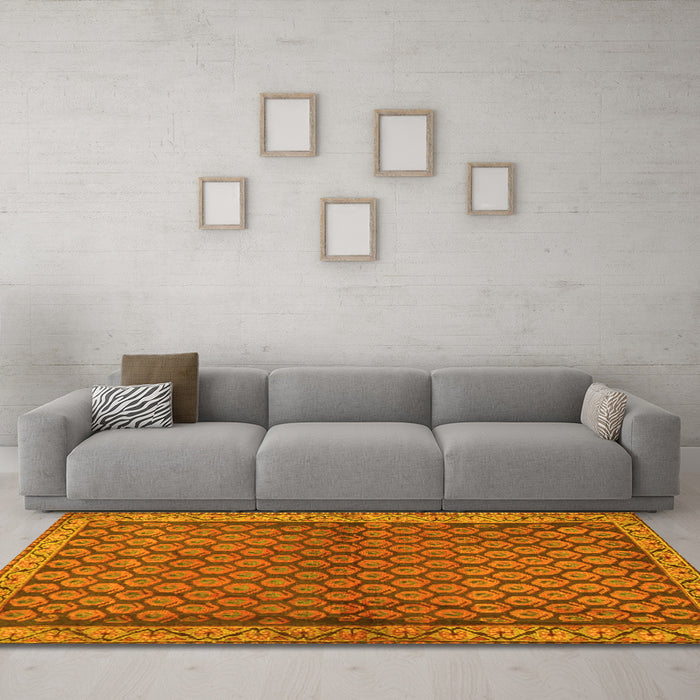 Machine Washable Persian Yellow Traditional Rug in a Living Room, wshtr4373yw